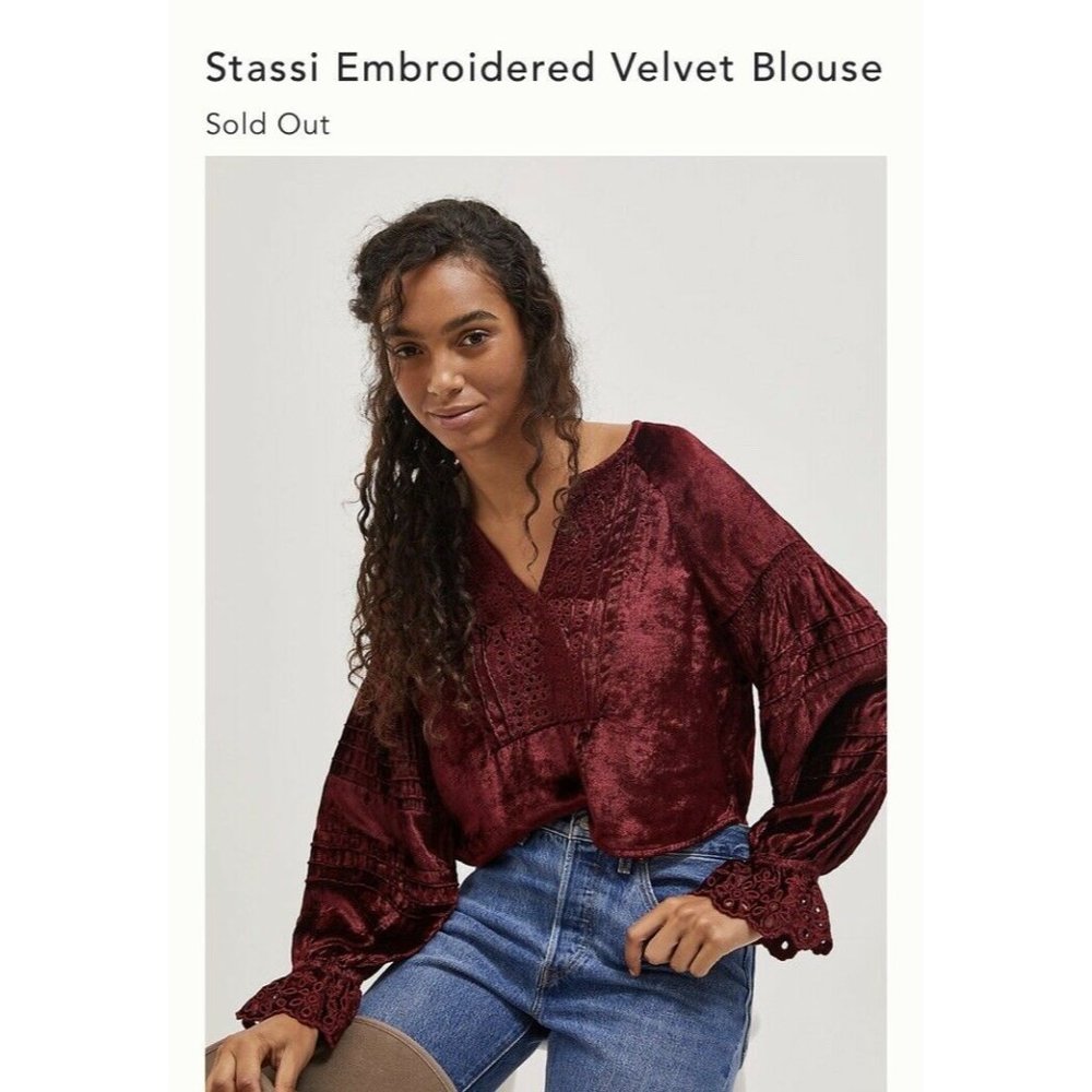 ANTHROPOLOGIE STASSI EYELET VELVET BLOUSE TOP SEEN WORN KEPT NEW NWT 4 Small S